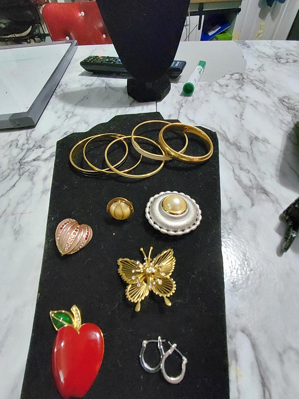 Monet Gold-Tone Butterfly Brooch with Pearl and Red Apple Accent